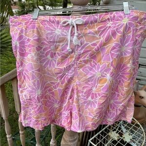 Lilly Pulitzer Floral Swim Trunks M Mens Board Shorts Pink Orange White Preppy